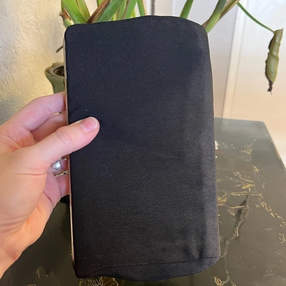 Vintage 70s Dainty Black Silk Clutch with Gold Hardware Classic 10